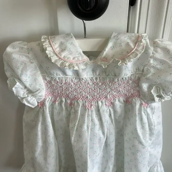 Vintage Polly Flinders Pink Green Formal Shortsleeve Floral Embroidered Dress - Picture 3 of 13